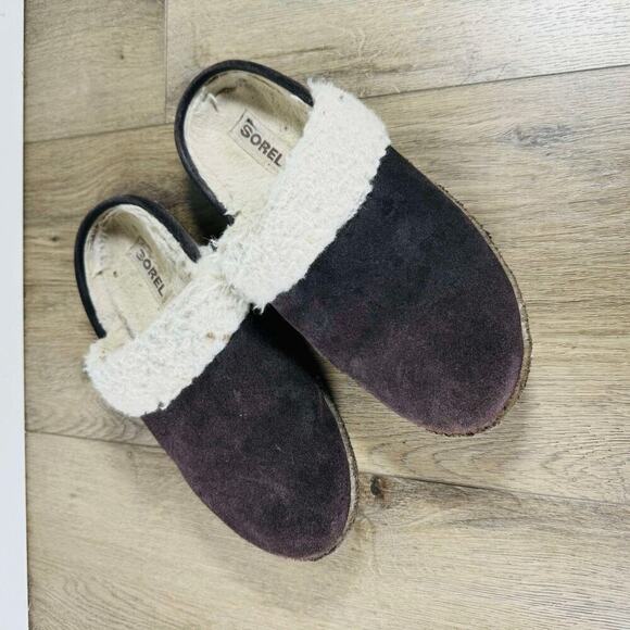 Sorel Dark Brown Women's Fur Lined Slip on Slippers - Size 8 - Picture 1 of 10